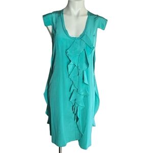 ALI RO TEAL SILK RUFFLE SLEEVELESS DRESS